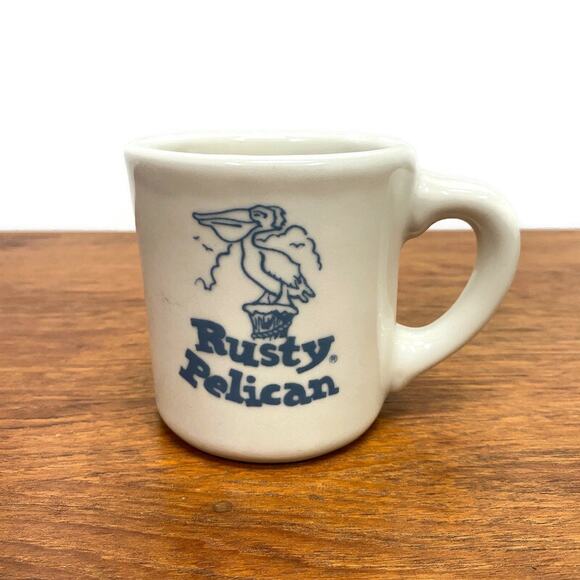 Vintage Rusty Pelican Logo 8oz Diner Mug Heavy Restaurant Ware Dove Stamp USA - Picture 1 of 9